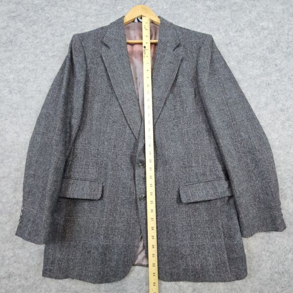 Towncraft Men's Blazer Dark Gray Windowpane Size 43L Herringbone LINER FADING - Picture 13 of 16